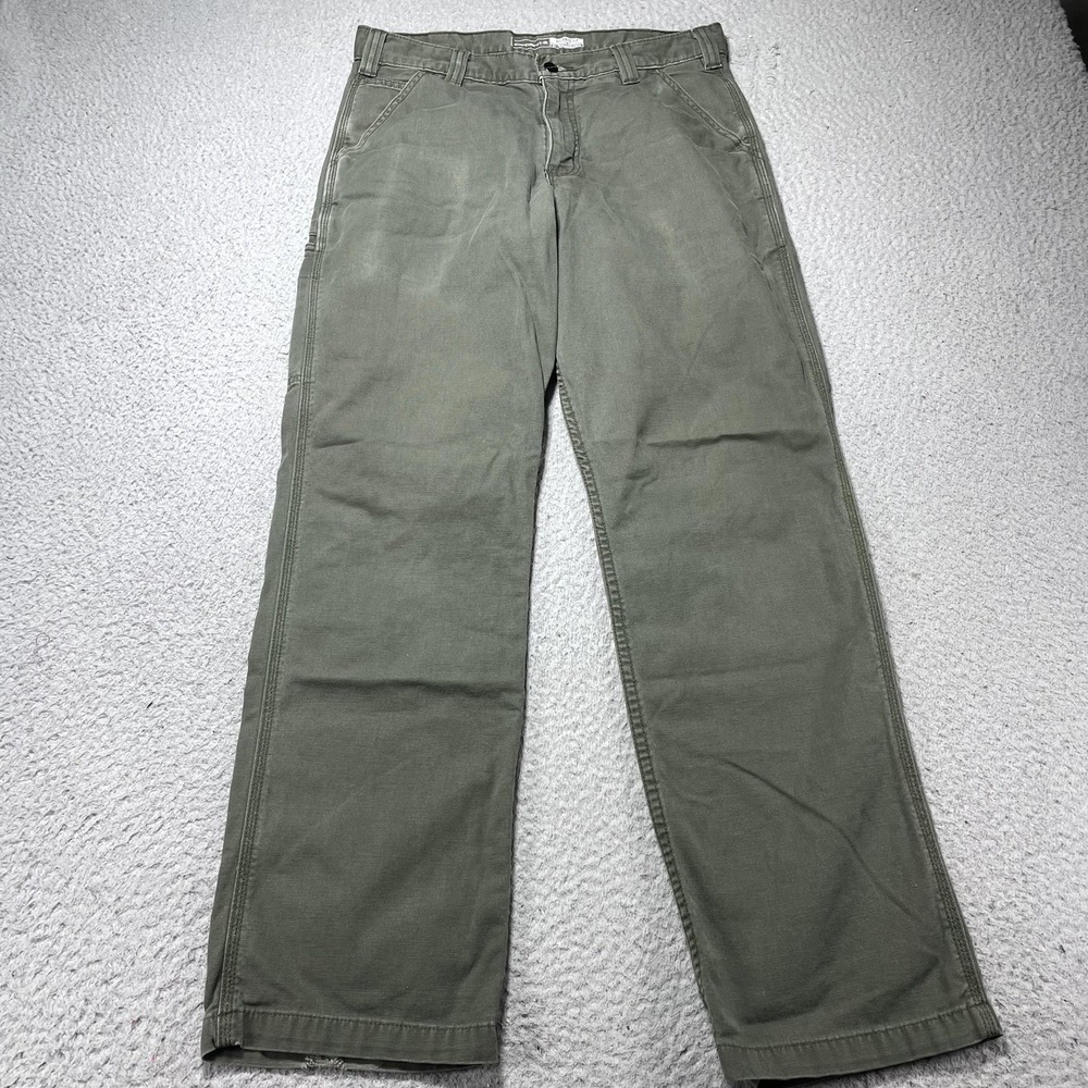 Carhartt Pants Mens 32x32 Green Rugged Flex Relaxed Canvas Carpenter Workwear - Picture 2 of 10
